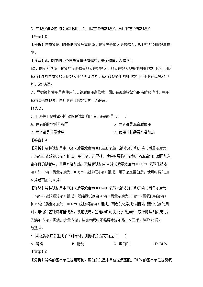湖南省2024-2025学年高一上学期10月入学考试生物试卷（解析版）第3页