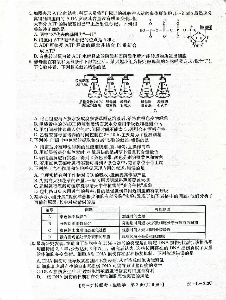 龙西北高中名校联盟2025-2026上学期开学考高三生物试题第2页