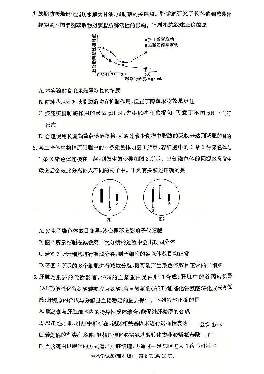 湖南省长沙市雅礼中学2024-2025学年高三上学期月考生物试卷+答案第2页