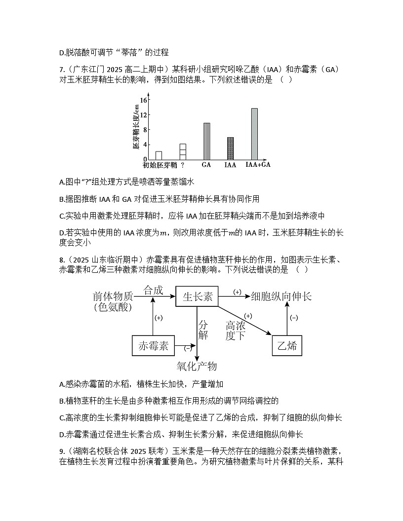 高中生物人教版（2019）选择性必修1 稳态与调节第5章 植物生命活动的调节检测试卷（及答案）第3页