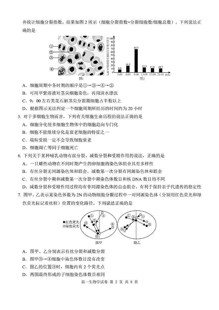 湖北省武汉市部分省级示范高中2024-2025学年高一下学期4月期中测试生物试卷第2页