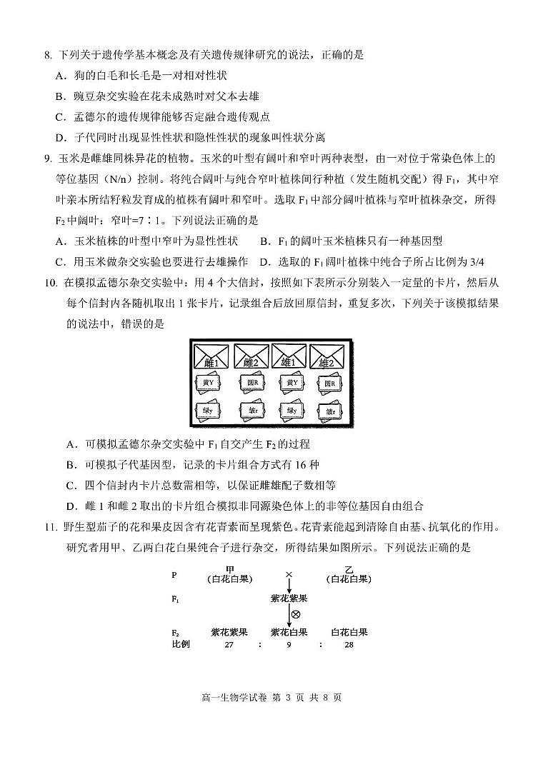 湖北省武汉市部分省级示范高中2024-2025学年高一下学期4月期中测试生物试卷第3页