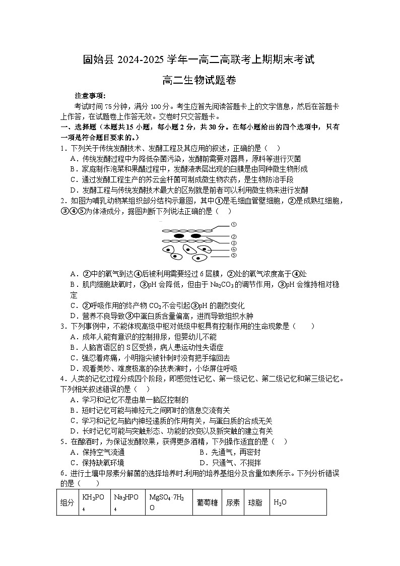 河南省信阳市固始县2024-2025学年高二上学期1月期末联考生物试题第1页