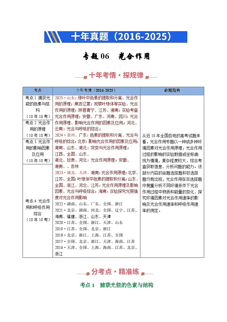 专题06 光合作用（解析版）第1页