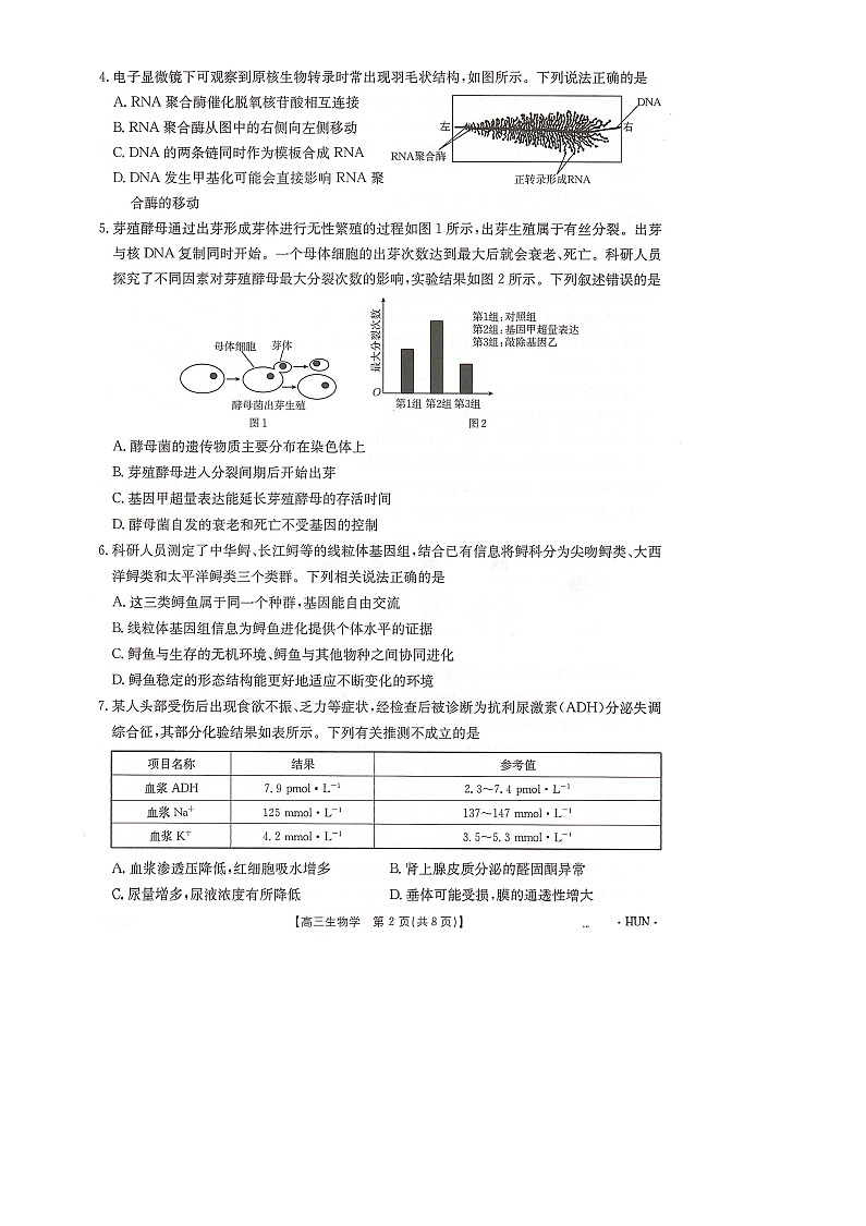 湖南省部分学校2025届高三8月联考（入学）生物试题第2页