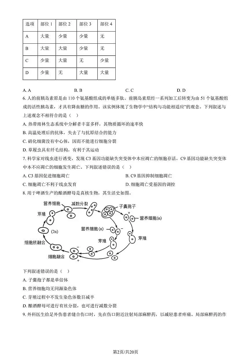 2025北京平谷中学高三（上）开学考生物 有答案第2页
