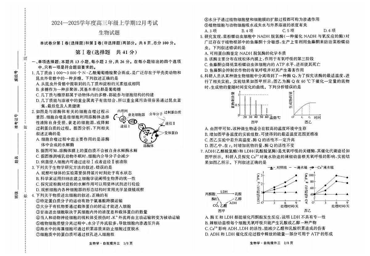 河北省衡水市冀州区河北冀州中学2024-2025学年高三上学期12月月考生物+答案第1页