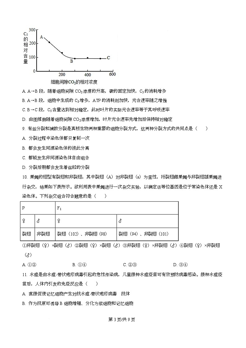 湖北省楚天协作体2026届高三上学期开学生物试题（原卷版）第3页