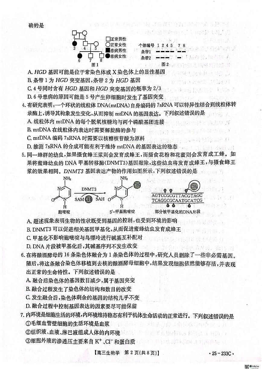 河北省金太阳质检联盟2024-2025学年高三上学期第三次月考生物试卷+答案第2页