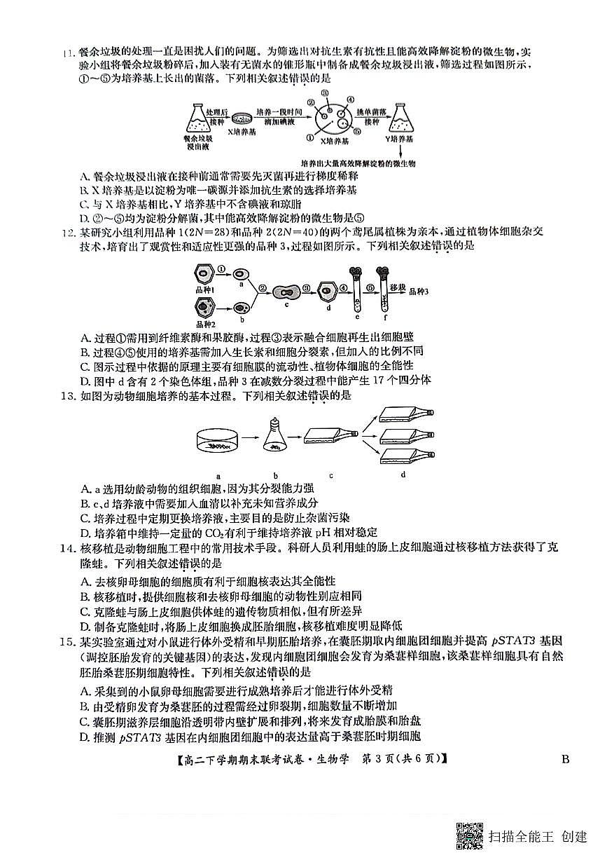 河南省商丘市商师联盟2023-2024学年高二下学期7月期末生物试卷+答案第3页