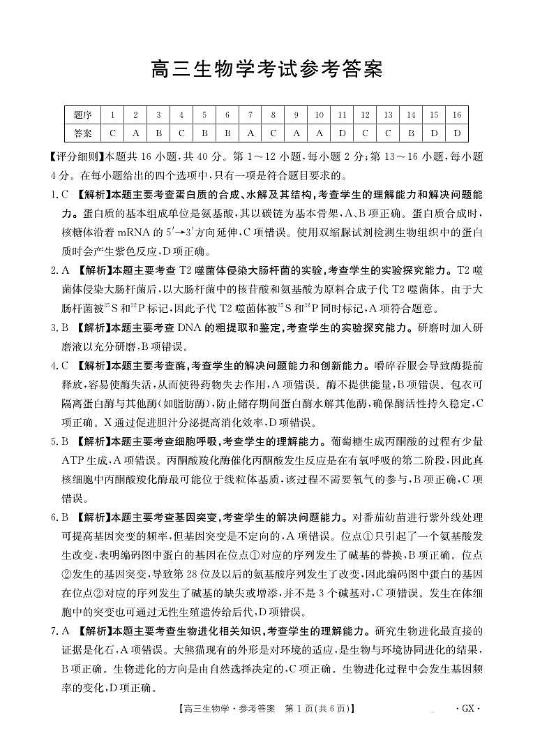 百分智2026届高三9月开学联考+生物答案第1页
