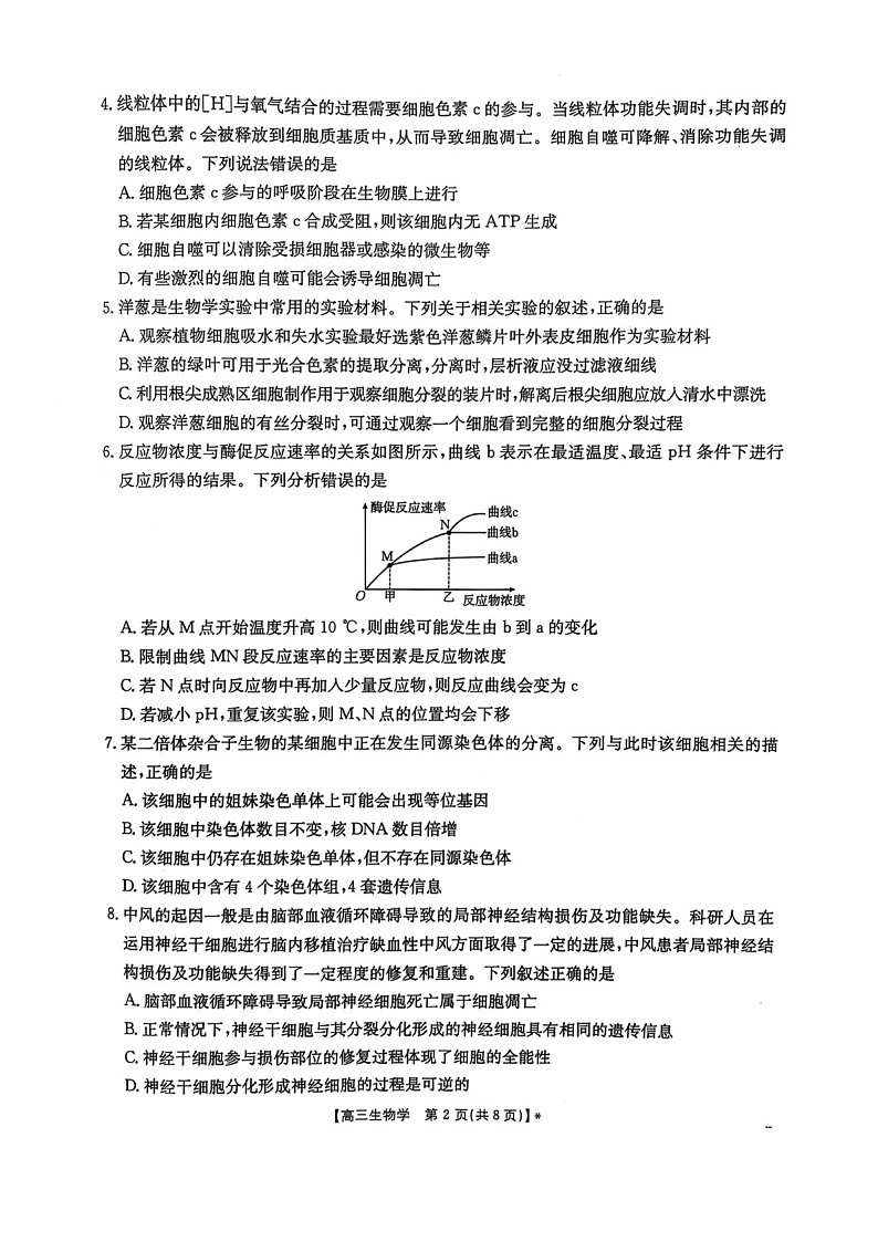 2025届河北省高三下学期10月考-生物试题（含答案）第2页