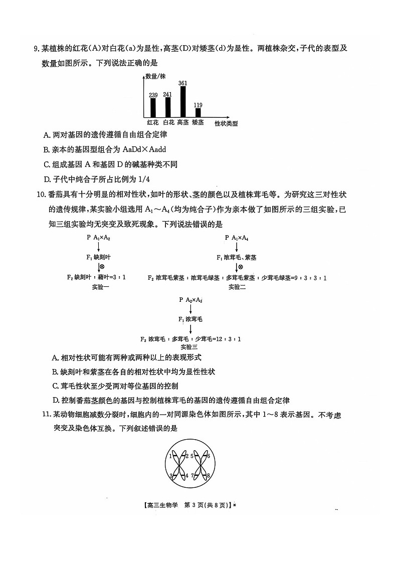 2025届河北省高三下学期10月考-生物试题（含答案）第3页