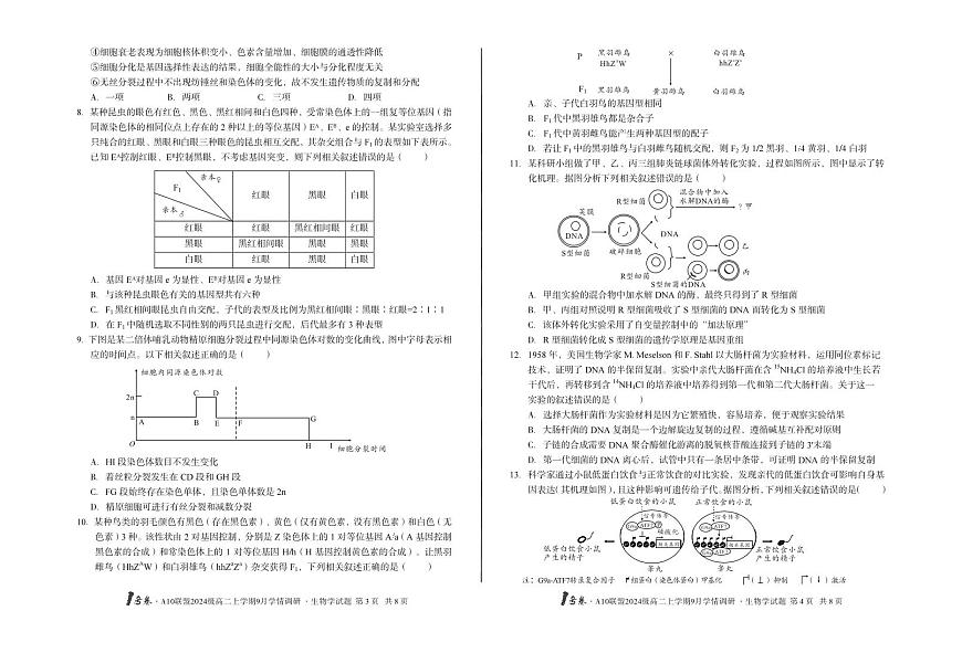 1号卷·A10联盟2024级高二上学期9月学情调研 生物学第2页