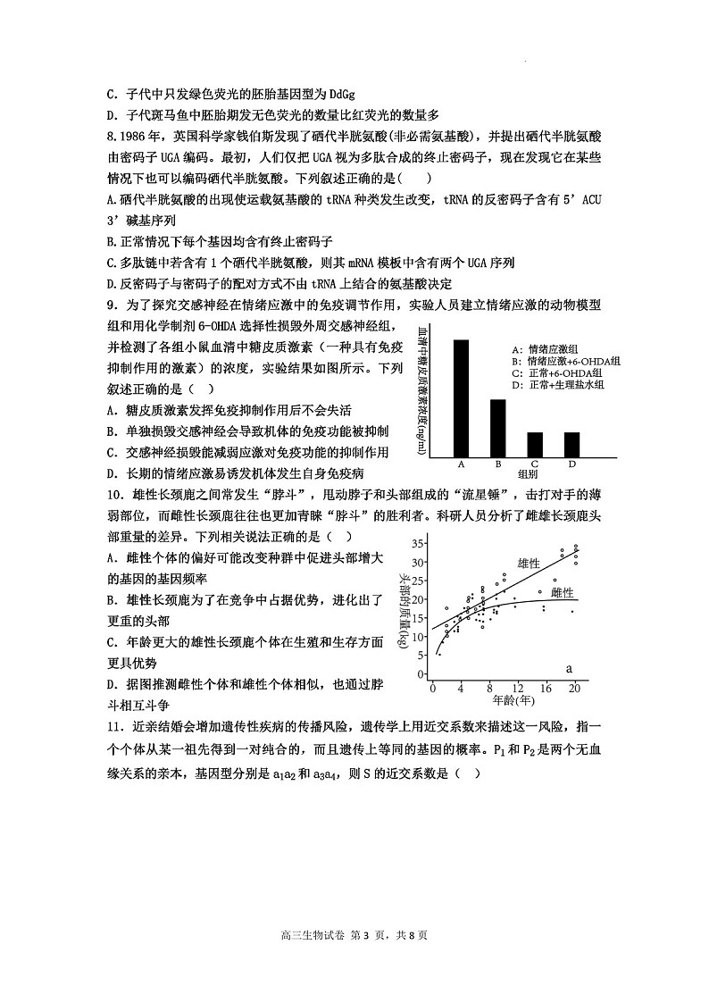 2025届广东省深圳市红岭中学高三下学期第二次统一考试-生物试题（含答案）第3页