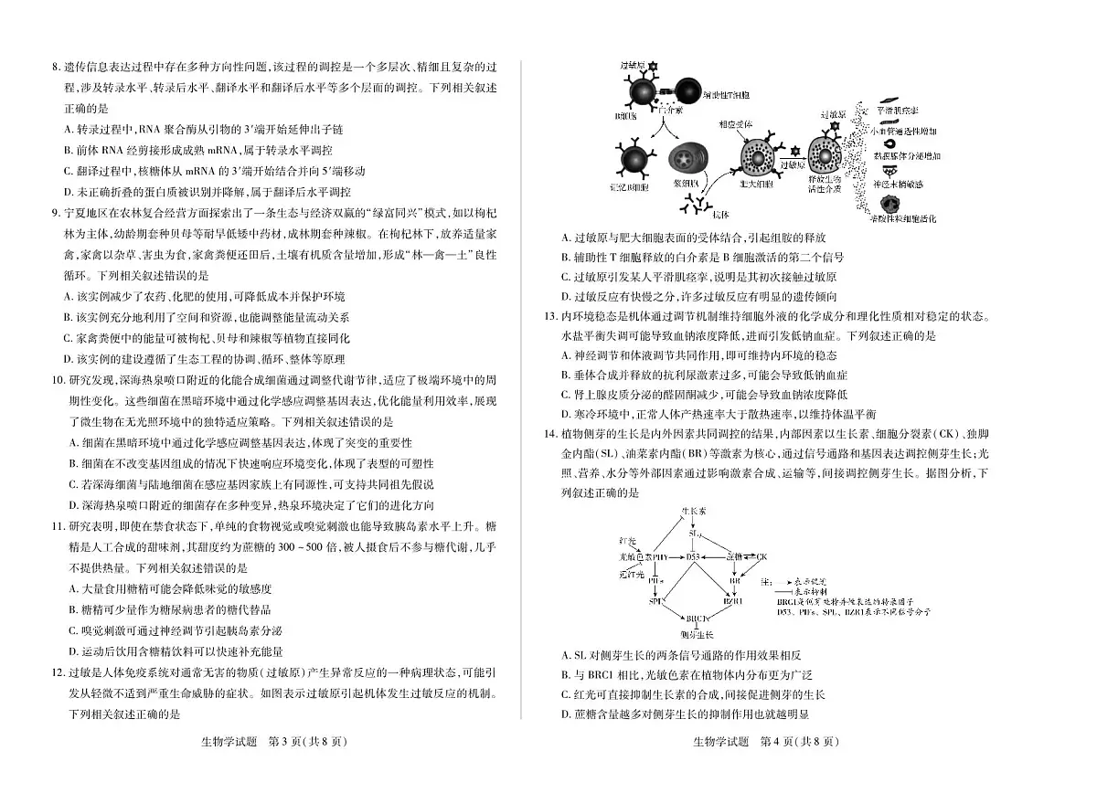 四川省2025-2026学年高三年级第一次监测 生物第2页