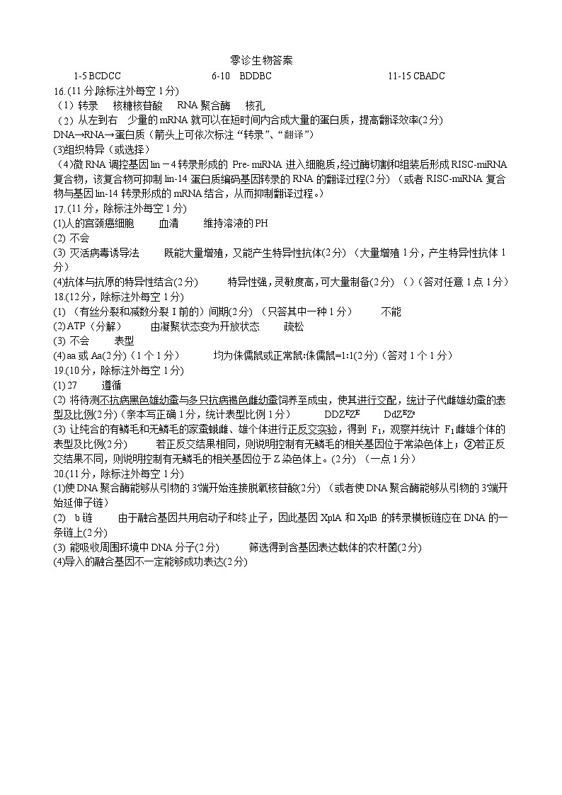 绵阳南山中学实验学校2025-2026学年高三上学期9月月考 生物答案第1页