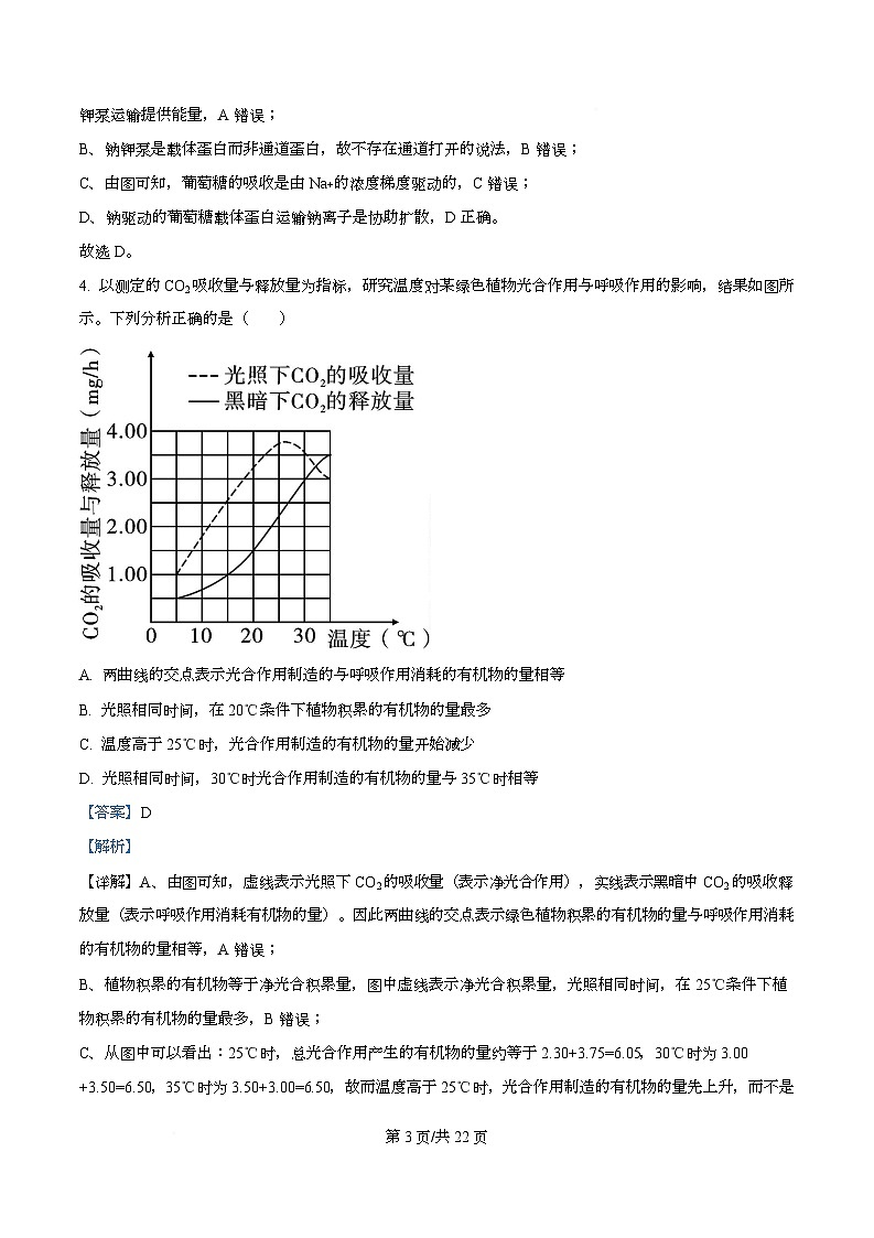 四川省广安市华蓥中学2026届高三上学期8月月考生物试题 Word版含解析第3页