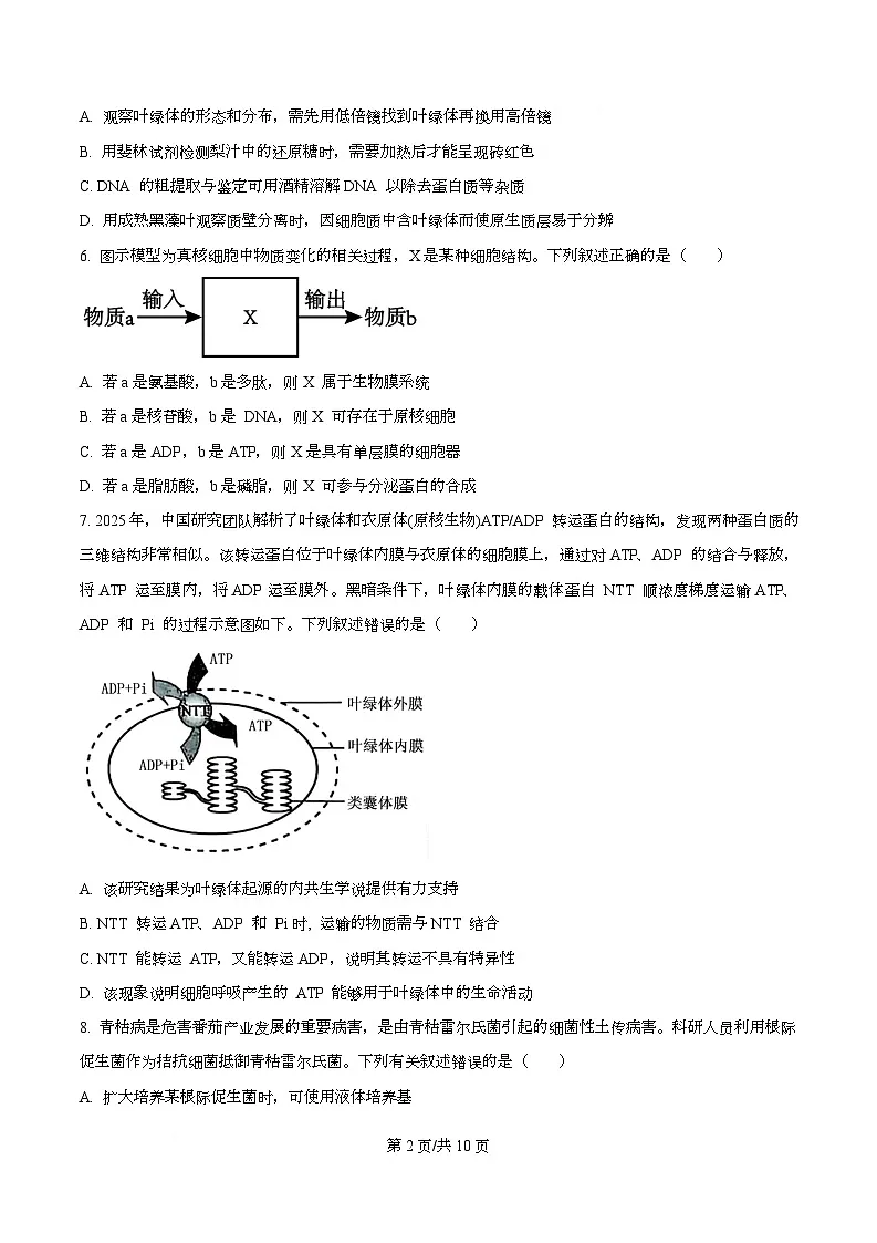 四川省南充市南充高级中学2026届高三上学期开学生物试题（原卷版）第2页