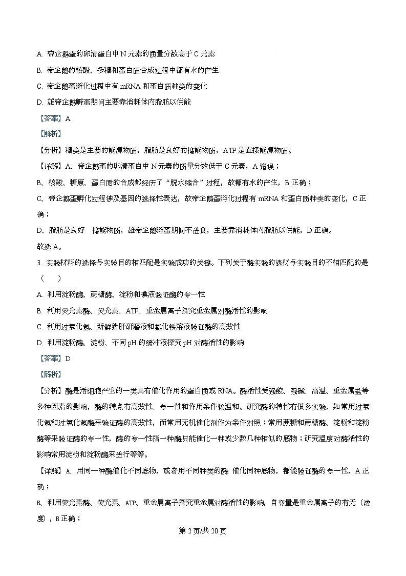 四川省资阳市资阳中学2026届高三上学期开学检测生物试题 Word版含解析第2页