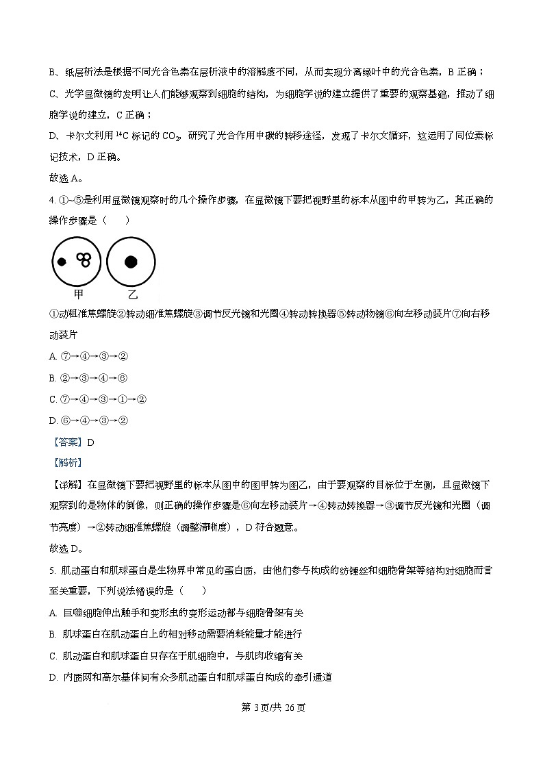 重庆市育才中学、西南大学附属中学2026届高三上学期9月开学考试生物试题 Word版含解析第3页
