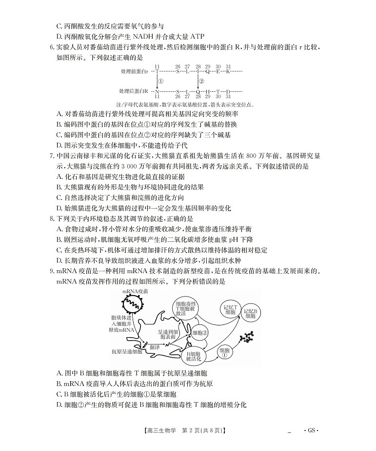 陕青宁晋金太阳2026届高三上学期9月开学联考 生物试卷第2页