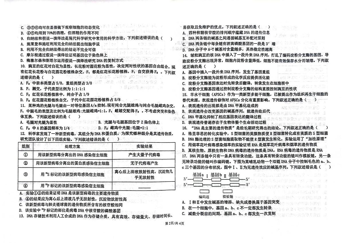 河南省濮阳市华龙区濮阳第一高级中学2025-2026学年高二上学期开学摸底检测生物试卷及答案第2页