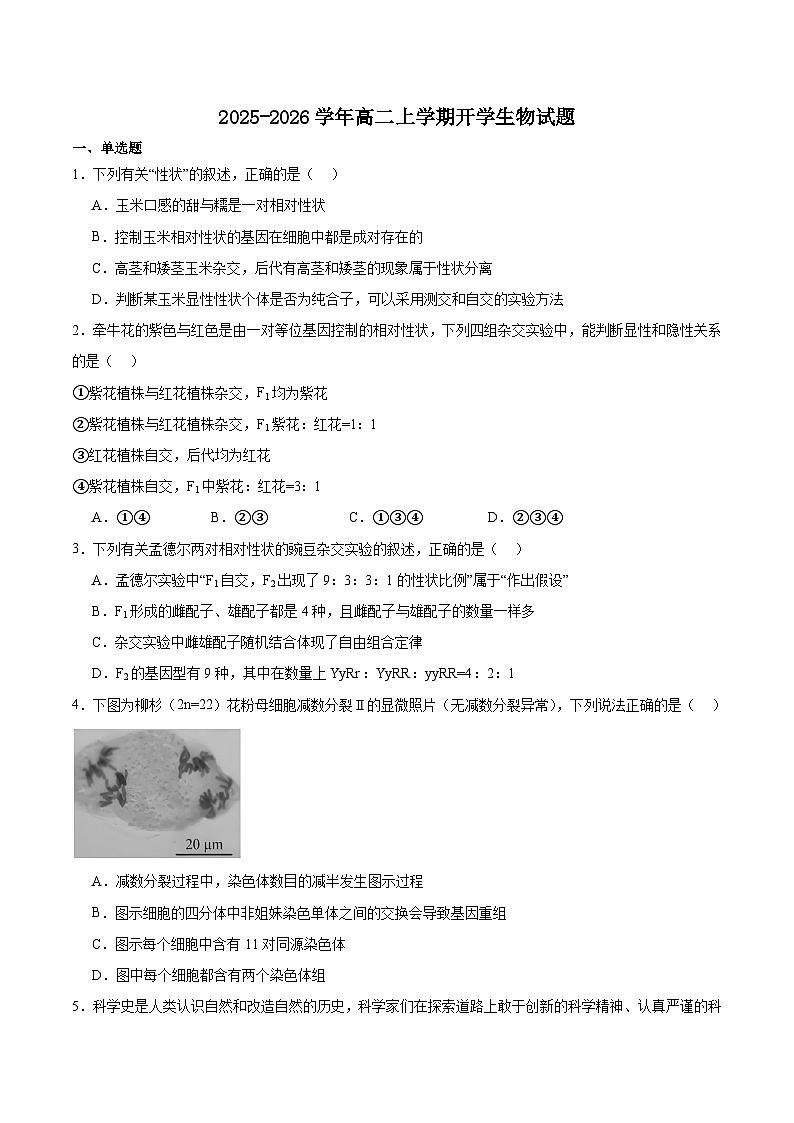 河北省NT20名校联合体2025-2026学年高二上学期入学摸底考试 生物试卷第1页