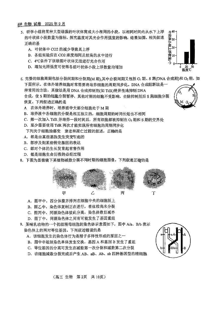 2025北京八十中高三上9月月考生物试卷（教师版）第2页