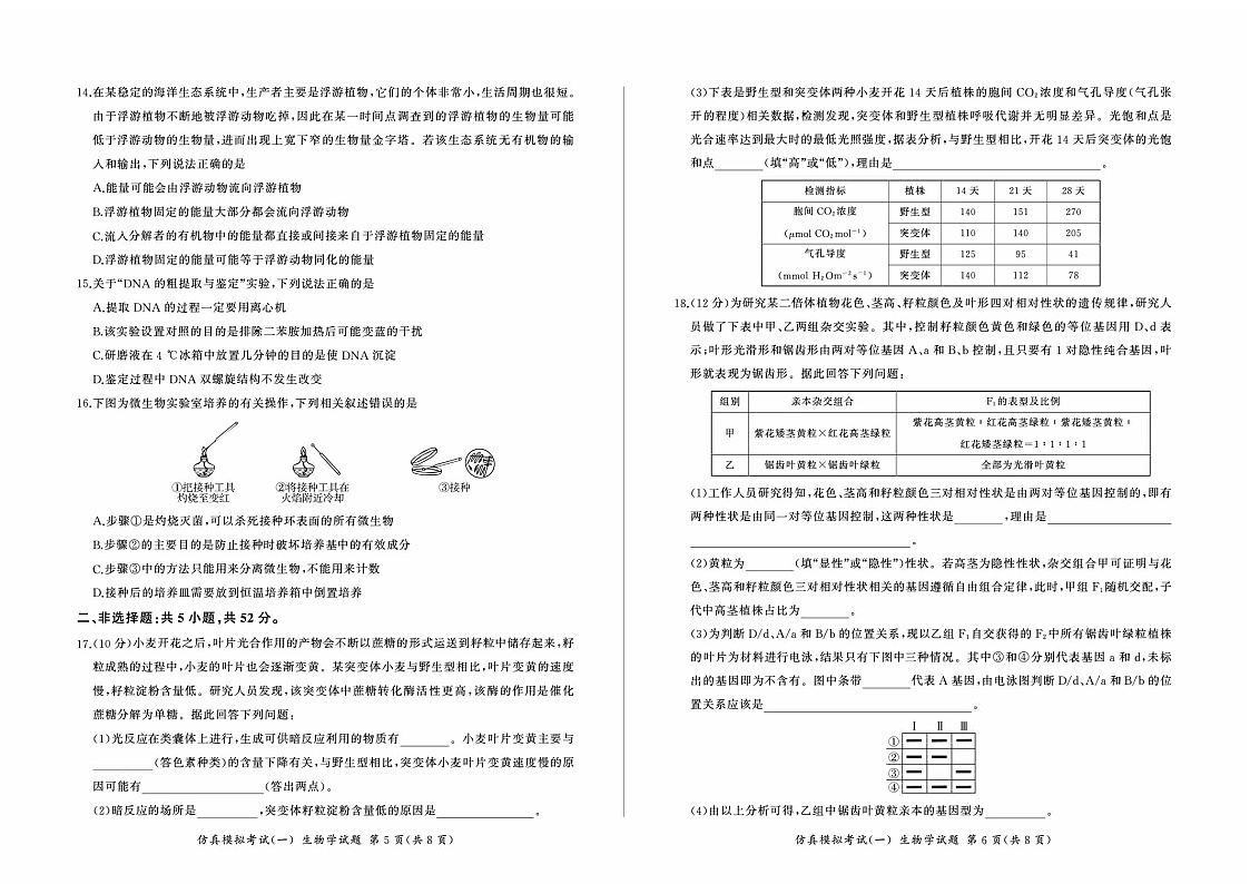 2025届百师联盟高三下学期11月仿真模拟（一）-生物试题（含答案）第3页