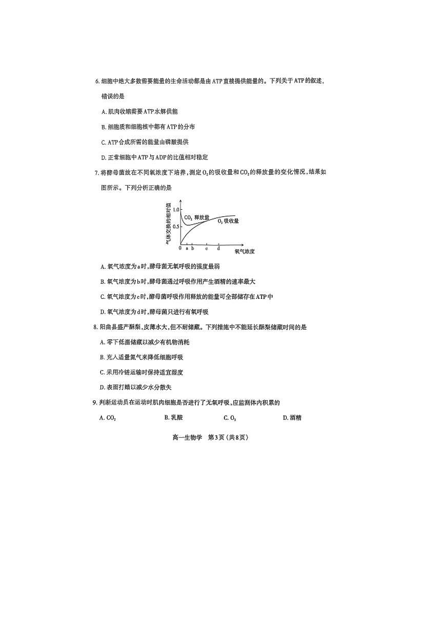 山西省太原市2024-2025学年高一上学期期末考试生物试卷+答案第3页