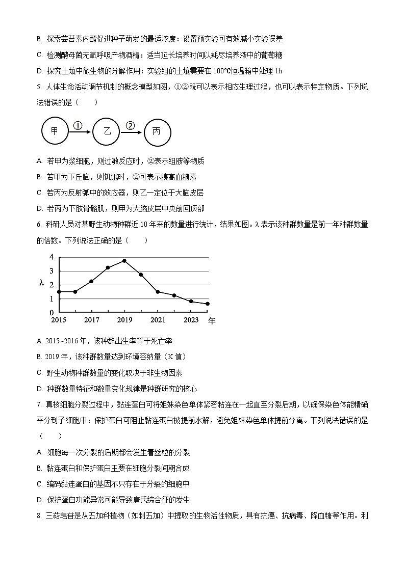 2026届黑龙江省大庆市高三第一次质量检测生物试题  Word版无答案第2页
