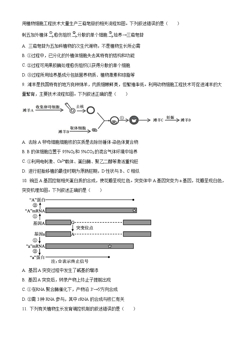 2026届黑龙江省大庆市高三第一次质量检测生物试题  Word版无答案第3页