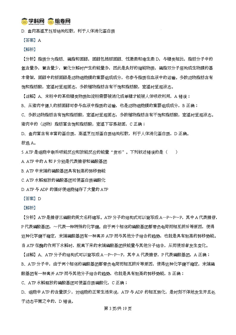 广西玉林市2024-2025学年高一上学期1月期末考试生物试卷+答案第3页