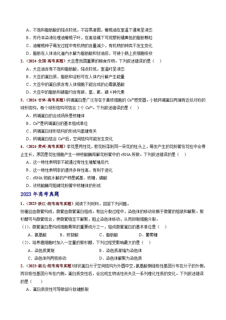 五年（2021-2025）高考生物真题分类汇编：专题01 组成细胞的分子（全国通用）（原卷版）第3页