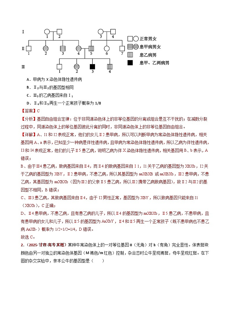 五年（2021-2025）高考生物真题分类汇编：专题09 基因的分离定律（全国通用）（解析版）第2页