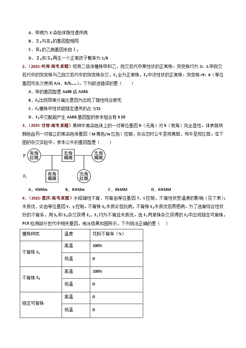 五年（2021-2025）高考生物真题分类汇编：专题10 基因的自由组合定律（全国通用）（原卷版）第2页