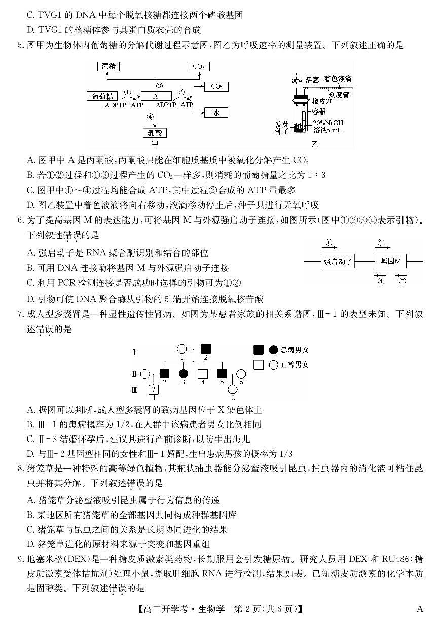 安徽省九师联盟2026届高三9月开学联考 生物第2页