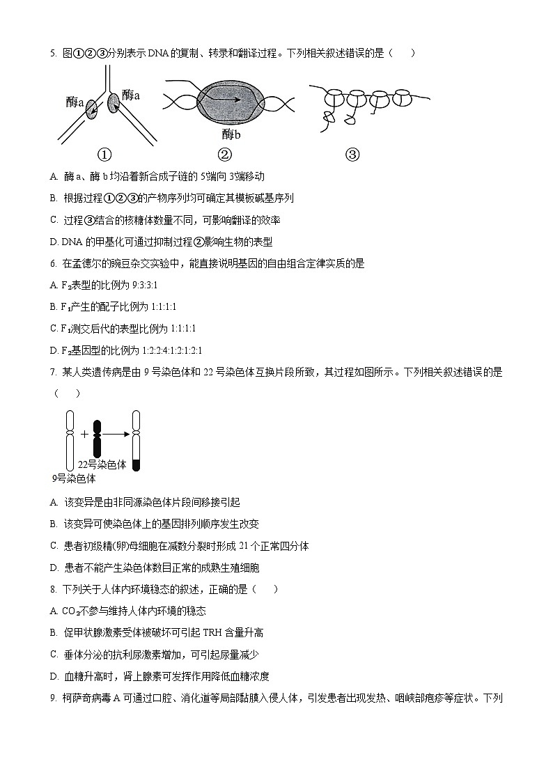 精品解析：河北省唐山市2025-2026学年高三上学期开学生物试题（原卷版）第2页