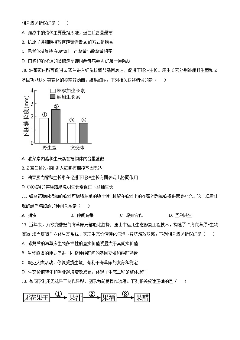 精品解析：河北省唐山市2025-2026学年高三上学期开学生物试题（原卷版）第3页