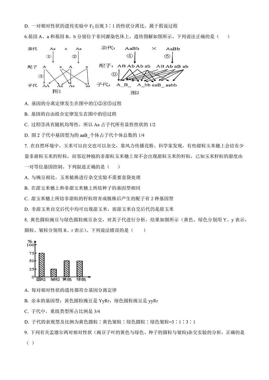 四川省内江市第一中学2024-2025学年高一下学期3月月考生物学试题（含答案）第2页