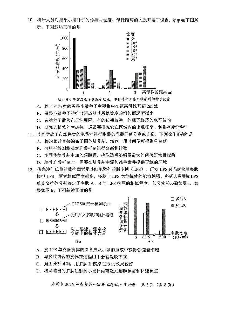 湖南省永州市2025-2026学年高考第一次模拟考试生物试卷（图片版含答案）第3页