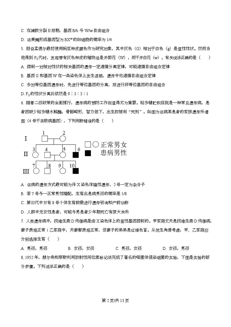四川省绵阳市东辰国际学校2025-2026学年高二上学期开学分班检测生物试卷（原卷版）第2页