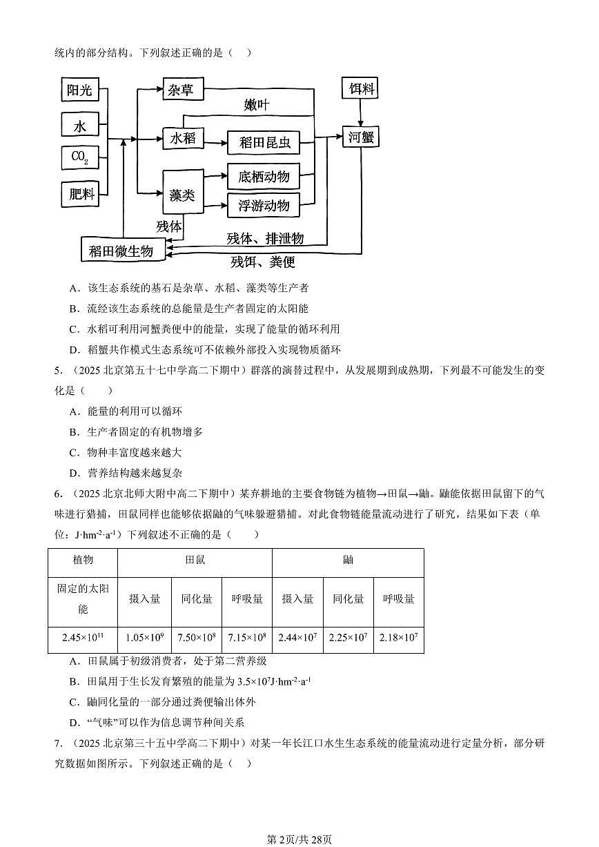 2023-2025北京重点校高二（下）期中生物汇编(试题)：生态系统及其稳定性章节综合 有答案解析第2页