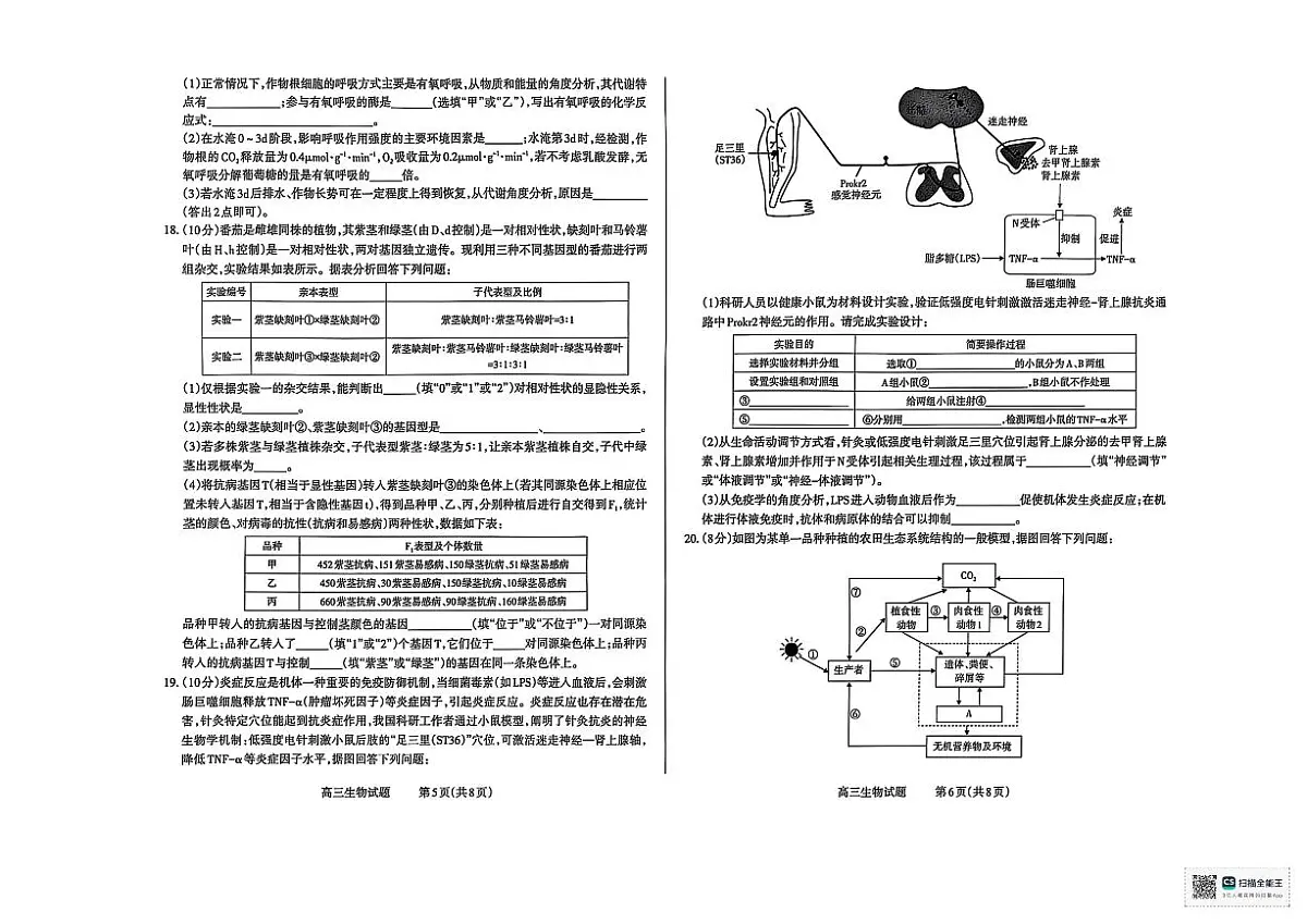 山西省长治市2026届高三上学期9月质量监测生物试题+答案第3页