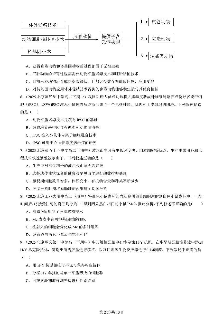 2025北京重点校高二（下）期中生物汇编：胚胎工程第2页