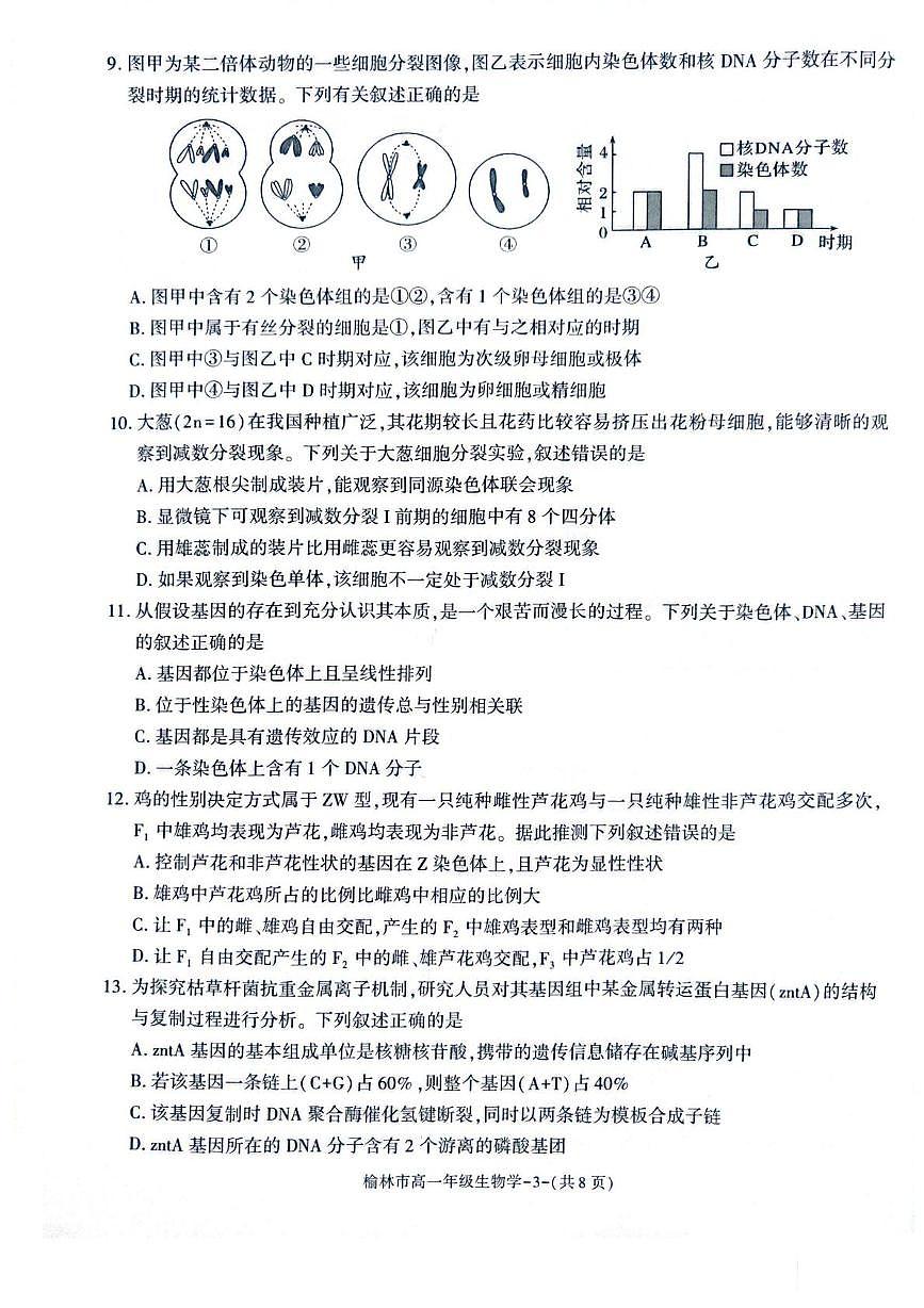 2025榆林普通高中高一下学期期末考试生物PDF版含解析第3页