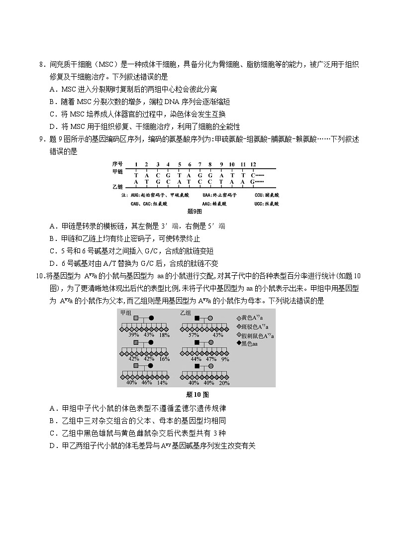 2025重庆九龙坡、渝中区等4地高一下学期期末考试生物含答案第3页