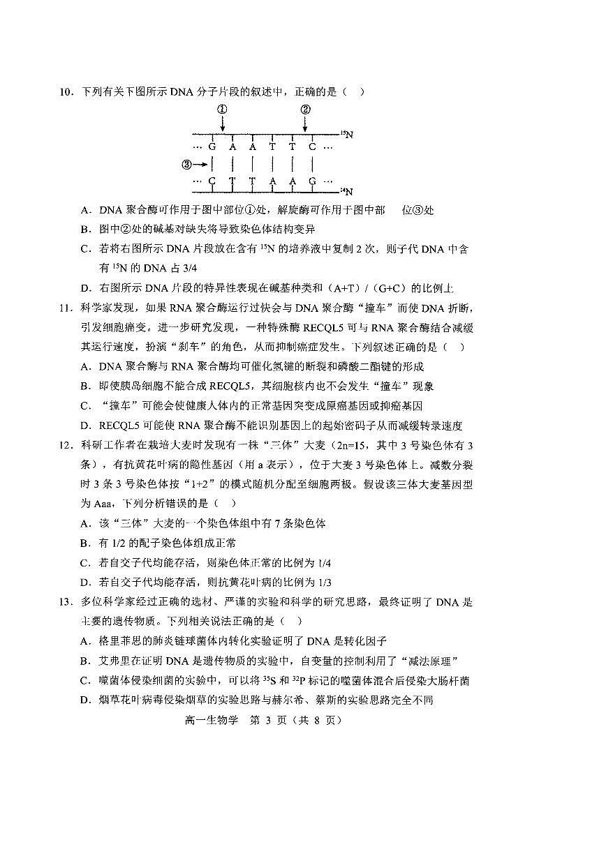 2025通辽高一下学期期末考试生物PDF版含答案第3页