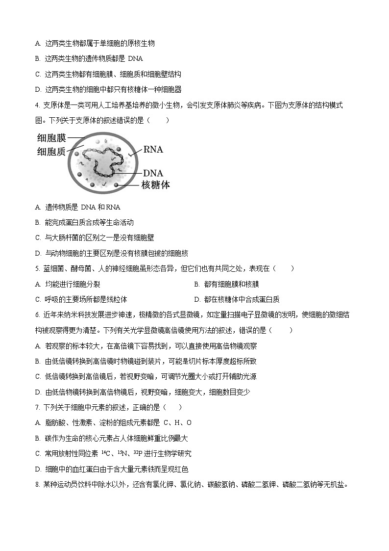 湖北省部分高中协作体联考2025-2026学年高一上学期9月月考生物试卷第2页